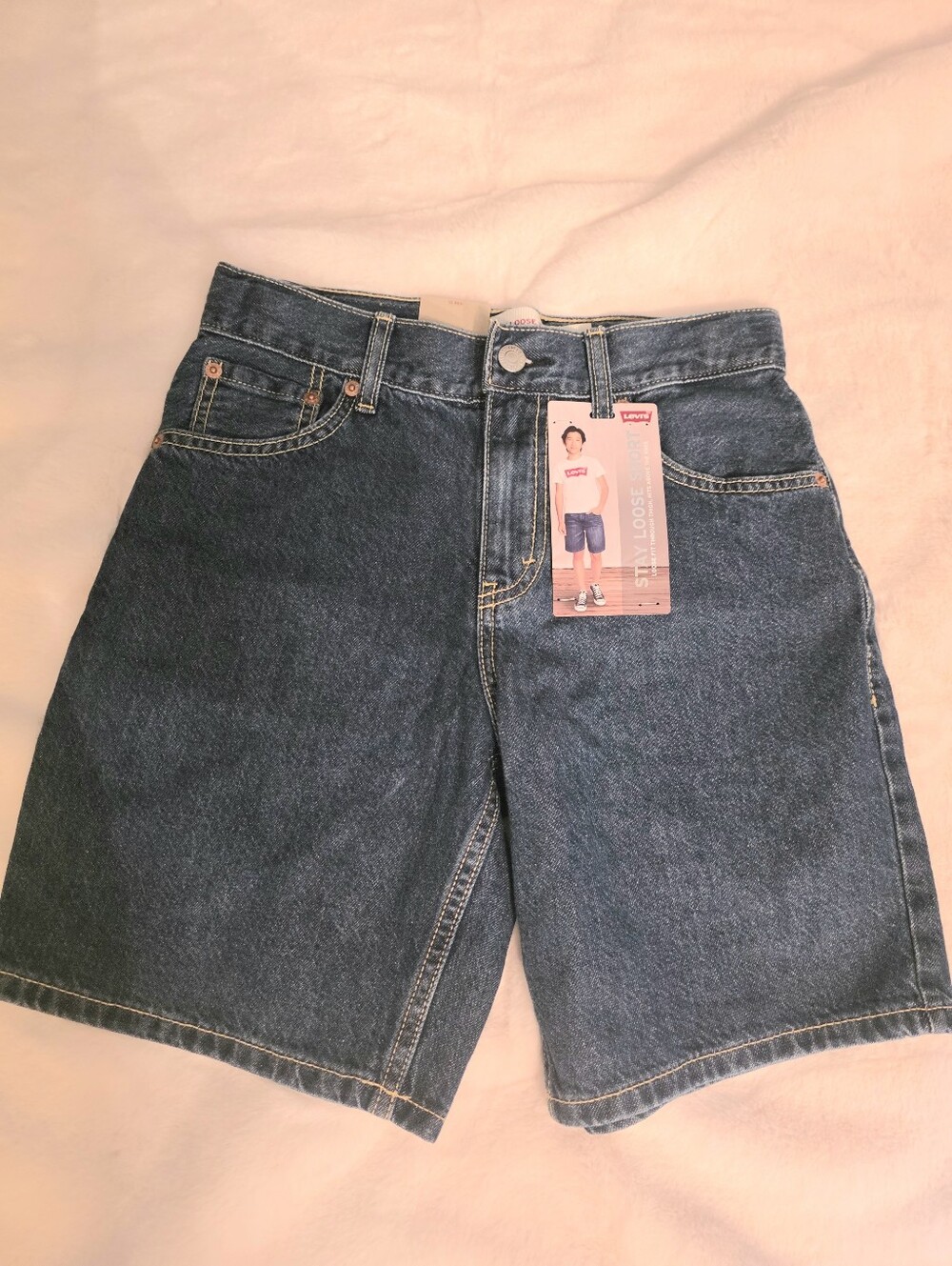 NWT Levi's Kids Stay Loose Denim Jorts Shorts Size 12 Regular Dark Wash